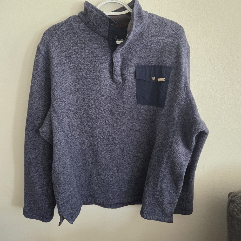 Woolrich Men's Heather Blue Quarter  Snap Up Sweater Size Xl Pocket Pullover